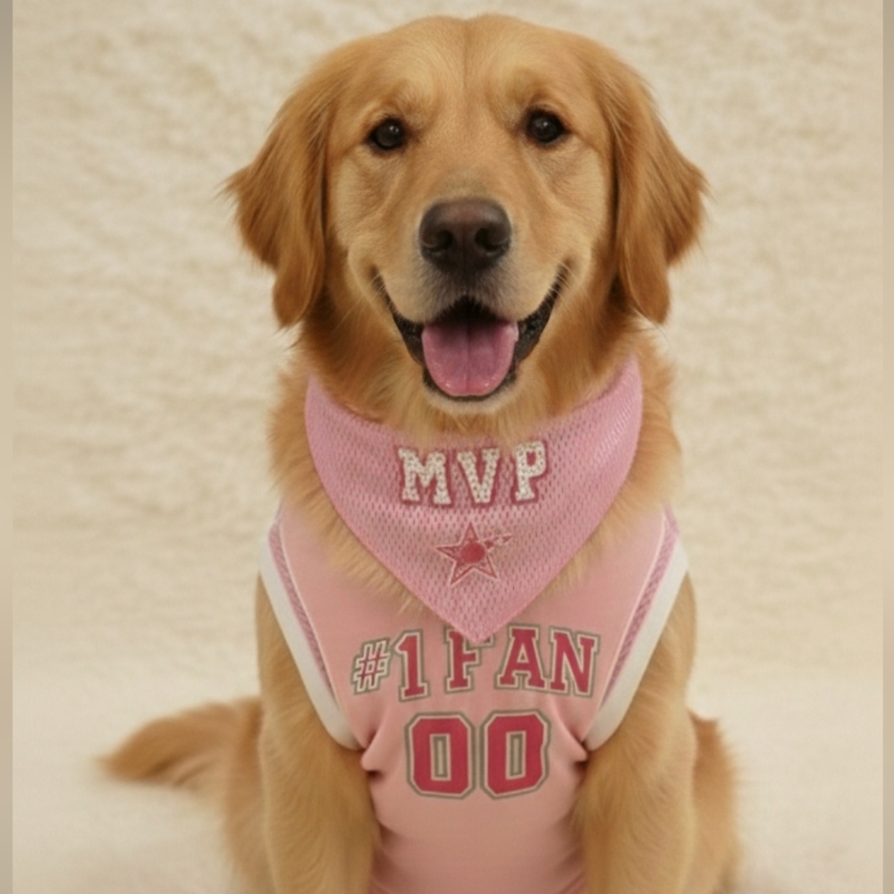 Nwt DOG MVP Basketball Jersey + Bandana #1 Fan Pink Costume Size Medium